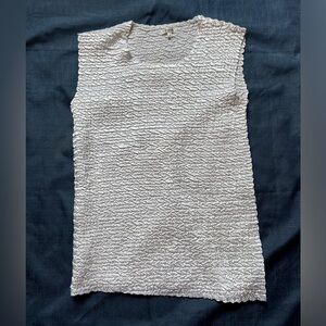 White Textured Sleeveless Blouse